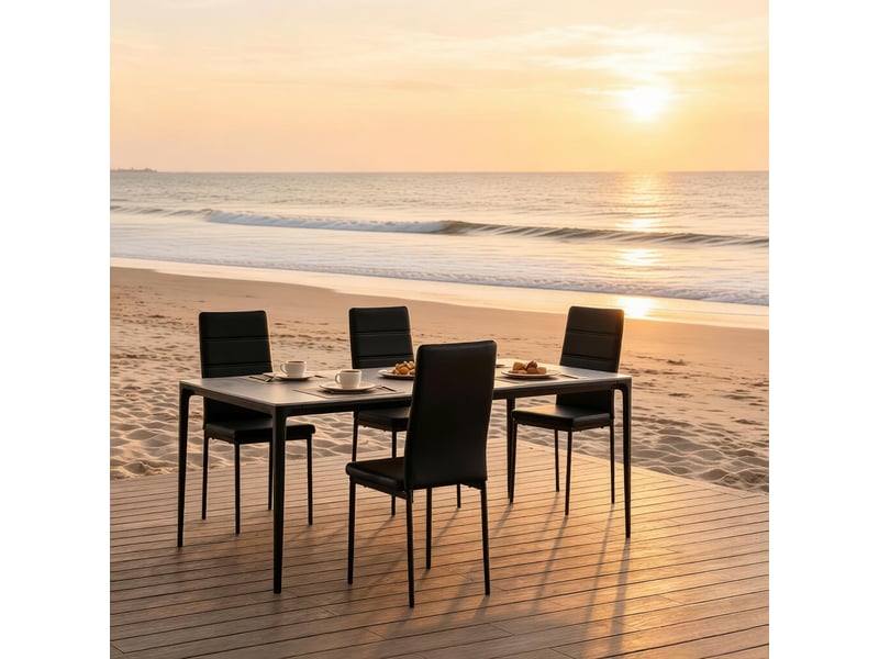  Chaises de salle à manger lot de 4 à dossier haut ergonomique  - pieds métal, simili cuir noir  - Conforama C