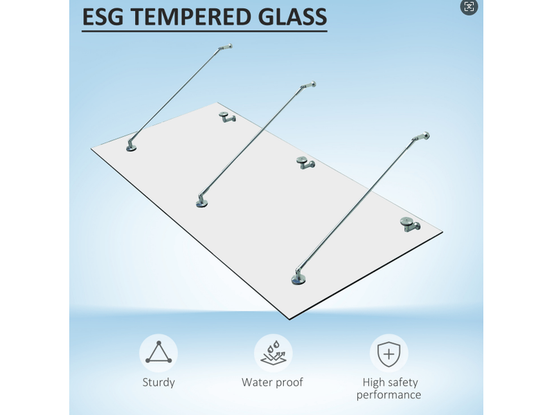  Auvent de porte 200 x 90 cm avec verre trempé transparent, 3 supports en acier inoxydable 304  - Conforama D