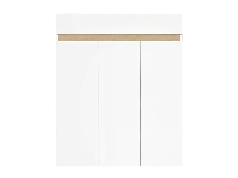 Meuble à chaussures 3 portes et 1 tiroir laqué blanc et décor bandeau aspect bois - eden  - Conforama C