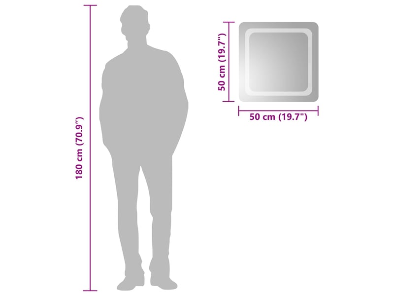  Miroir de salle de bain, miroir de toilette led transparent 50 x 50 cm verre trempé cf62587  - Conforama E