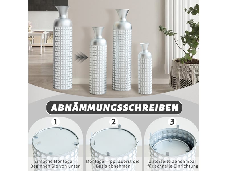  Lot de 3 vases de sol modernes en métal argenté  - Conforama C