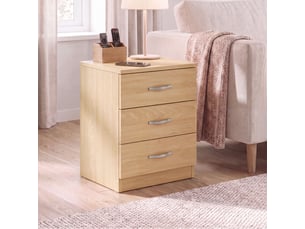 Table de chevet riano, commode de nuit, chambre, rangement, 56x40x36cm, 3 tiroirs, pin