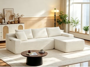 Canapé d'angle compressé droit fixe <strong>BGSRYAO</strong> <strong></strong> 3 places Velours côtelé Beige