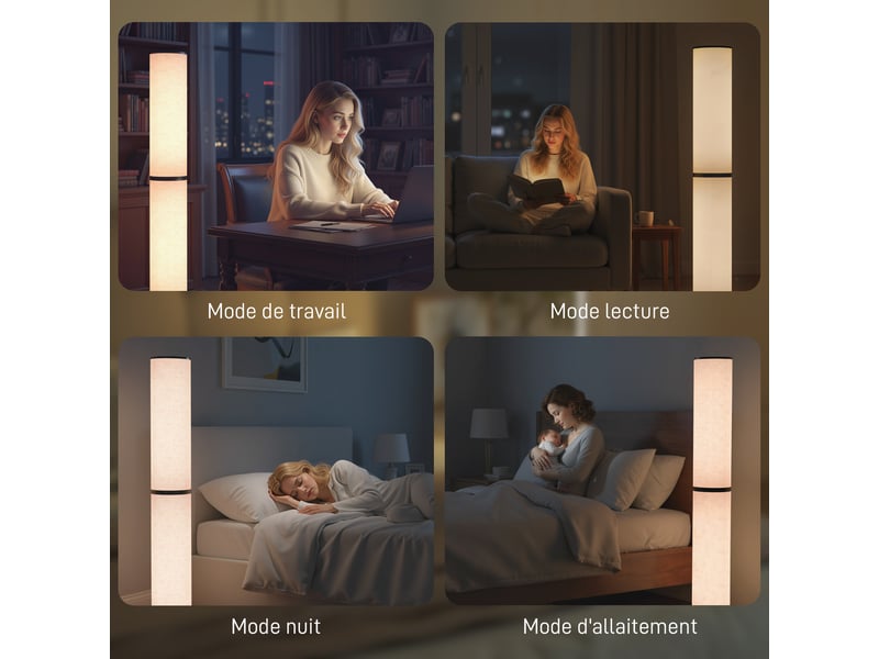  Lampadaire led, lampadaire sur pied salon à intensité variable, télécommande magnétique, beige,  20 x 135 cm  - Conforama R