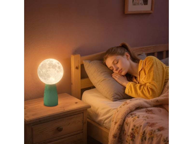 Lampe de table en forme de lune, 3 couleurs et 10 niveaux de luminosité, en abs, ø15 x 28 cm, blanc et vert foncé - Conforama D