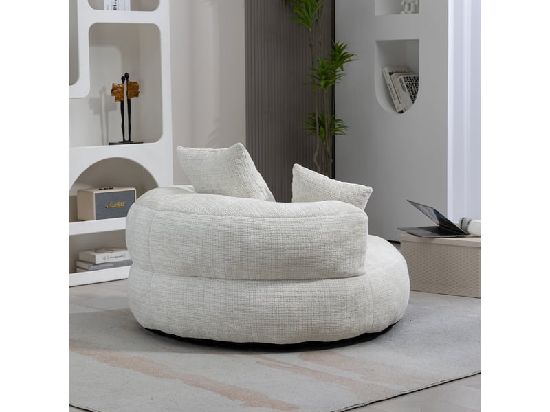  Fauteuil lazy sofa 108x108x52 cm beige chenille mousse confort pour adulte et enfant avec trois coussins evarich - Conforama D