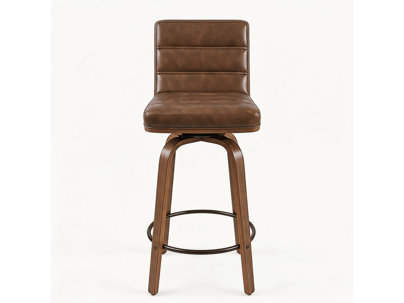  Tabouret de bar pivotant 360° en similicuir pu, pieds courbés en bois, lot de 2  - Conforama A