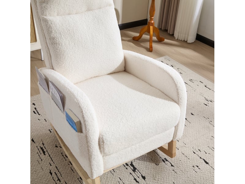 Fauteuil à bascule relax 75x63x104 cm en tissu teddy blanc - Conforama E