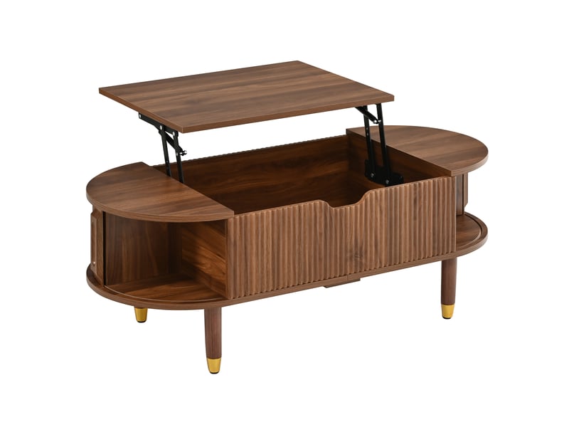  Table basse relevable ovale 110x48 cm – noyer – rangement à portes coulissantes et plateau hydraulique  - Conforama D