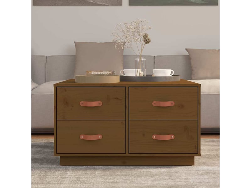  Table basse - table de salon - table à thé marron miel 80x80x45 cm bois massif de pin  - Conforama C