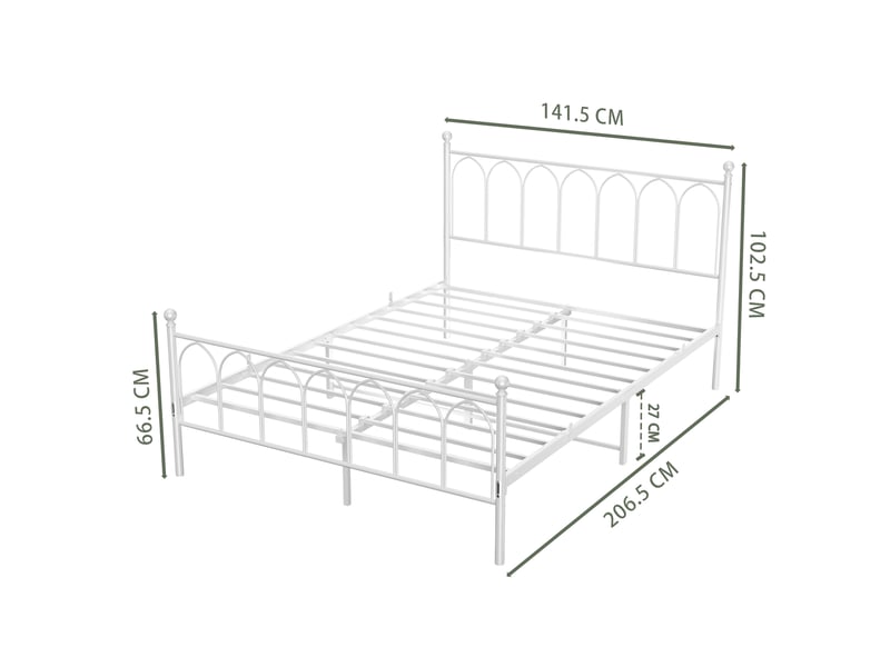  Lit simple 140 × 200 cm 1 place avec rangement sous le lit et structure anti-bruit, sans matelas, en métal, blanc  - Conforama D