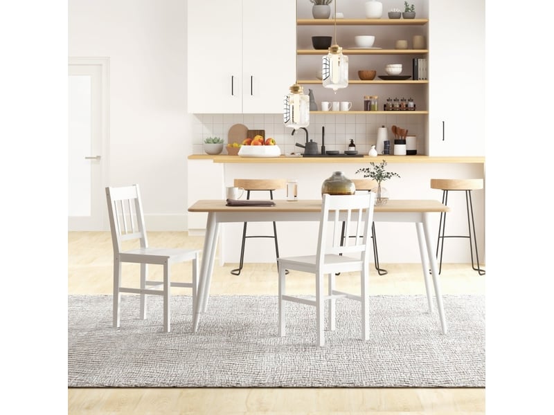  Lot de 2 chaises de salle à manger en bois 41 x 46,5 x 85,5 cm, blanches, dossier ouvert, structure stable  - Conforama D
