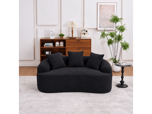 Canapé 2 places modulable incurvé noir, style contemporain, compact, 3 coussins, sans montage