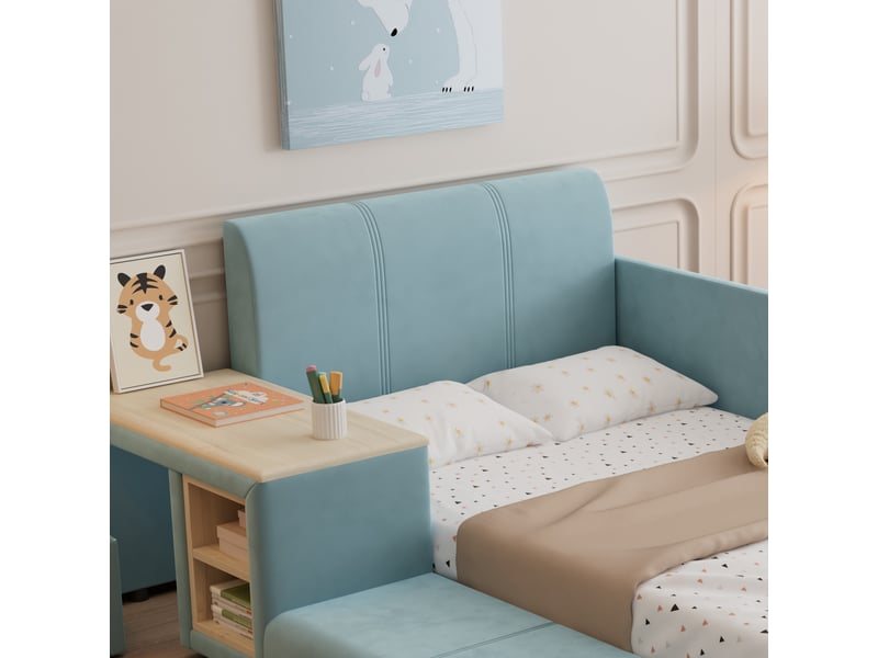  Lit combiné 90 x 200 cm en velours bleu avec bureau et tabouret Fay Lum - Conforama D