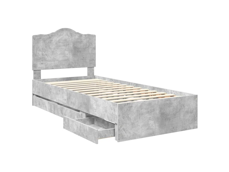  Lit simple- lit adulte -  cadre de lit avec tiroir gris béton 90 x 190 cm bois ingénierie  - Conforama D