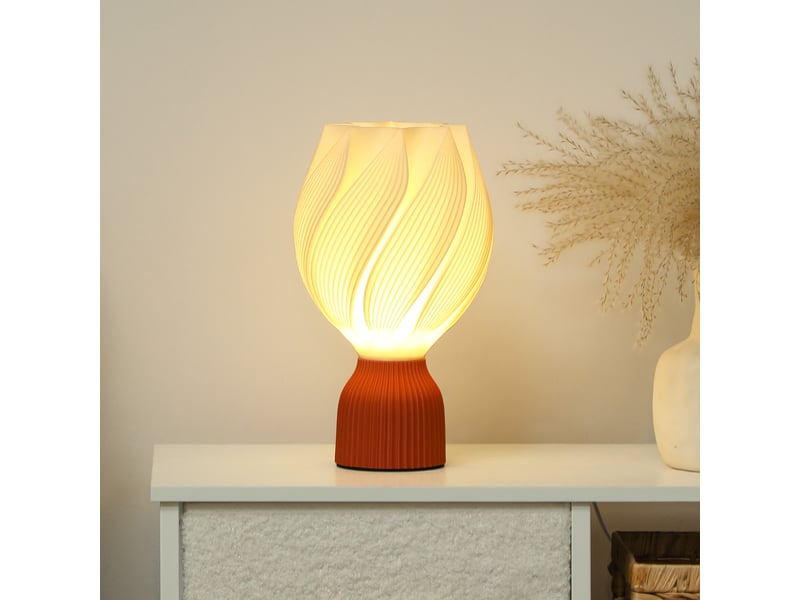  Lampe de table led 3d à motif pétale, lumière chaude pour table de chevet et bureau, ø 16,5 x 28 cm, blanc et terracotta  - Conforama D