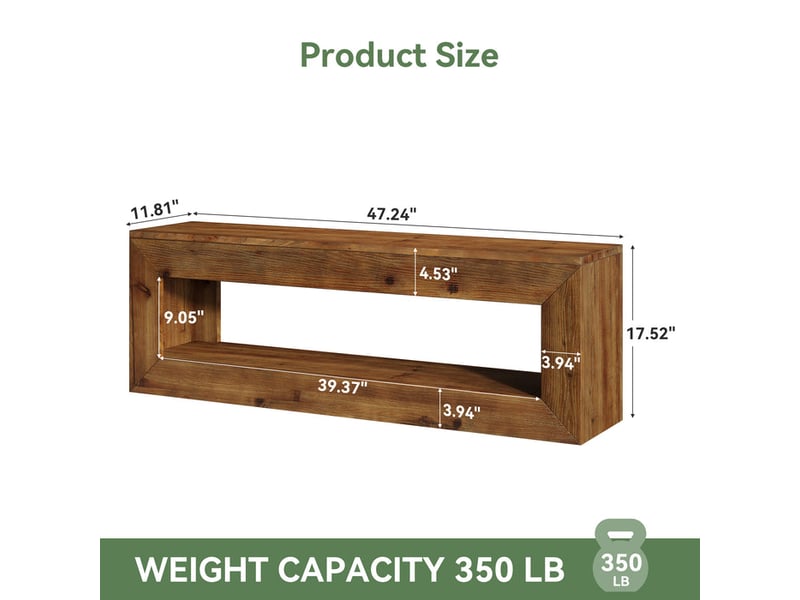  Tribesigns banc d'entrée en bois massif de 120 x 30 x 45 cm avec étagère de rangement, style rustique.  - Conforama C