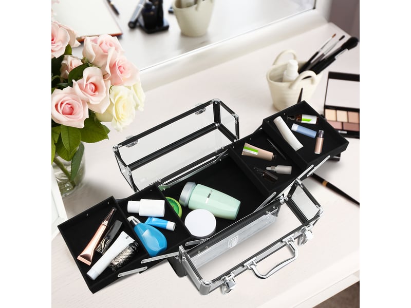  Trousse de maquillage de voyage professionnelle, avec plateaux amovibles et serrure, pour femme, 30 x 18,5 x 22 cm, noire  - Conforama D