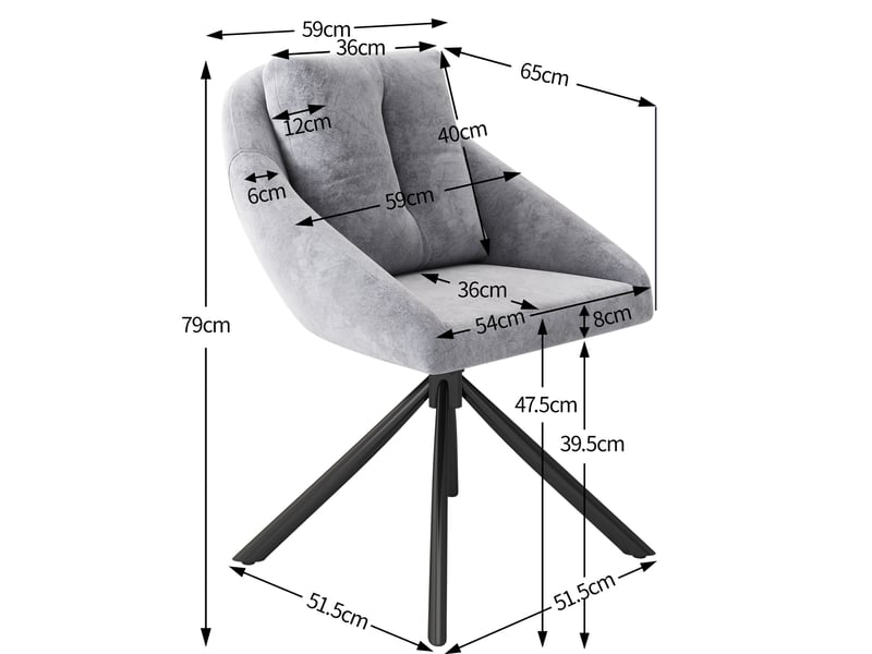  Lot de 2 chaises pivotantes 65x59x79 cm, confortables, velours gris, design ergonomique, pieds en métal noir  - Conforama C