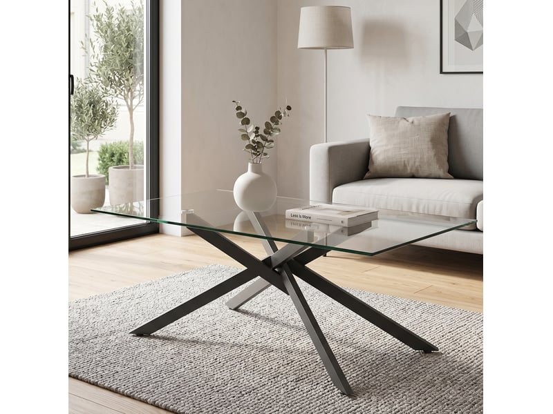  Table basse rectangulaire pour salon 100x60x46 cm, verre trempé et métal noir  - Conforama E