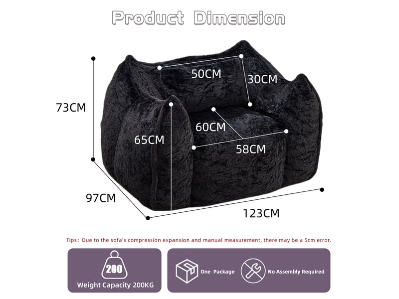  Fauteuil poire géant 123x97x73 cm avec coussin noir  - Conforama E