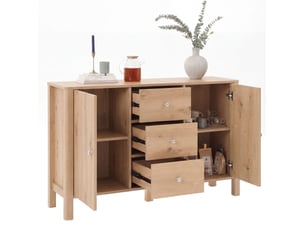 Buffet et enfilade avec 3 tiroirs et 2 portes, poignées en métal, pour salle à manger, chêne, 120 × 40 × 80 cm