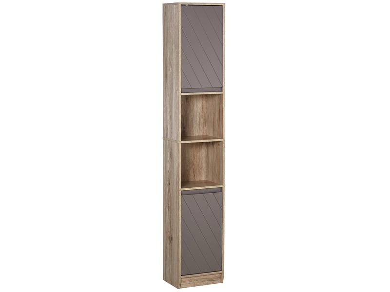  Colonne de salle de bain étroite 2 portes 2 étagères ouvertes 30x24x170 cm chêne et gris 834-240 - Conforama A