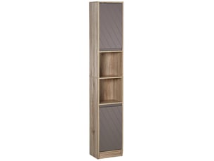 Colonne de salle de bain étroite 2 portes 2 étagères ouvertes 30x24x170 cm chêne et gris