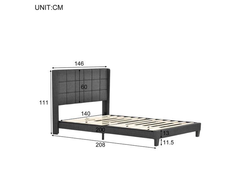  Lit double gris en lin avec sommier à lattes et matelas à ressorts 140 x 200 cm  - Conforama E