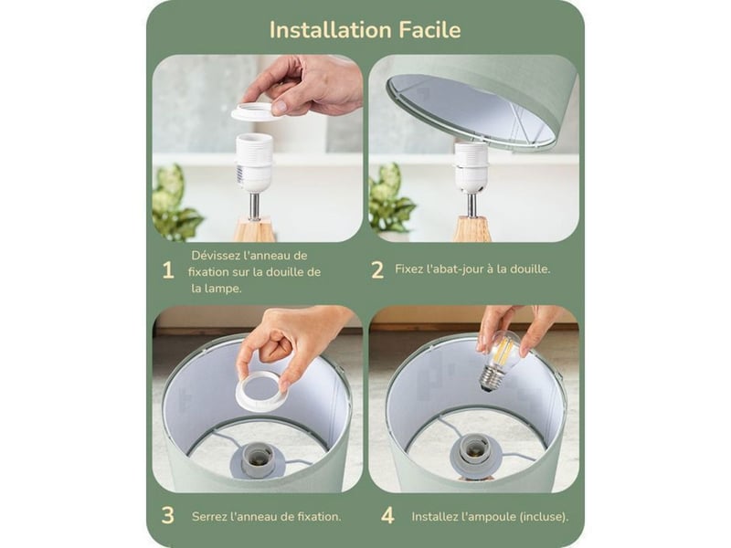  Lampe a poser t24019 vert amande chene clair abat-jour lin led 2700k 370618_AACFQ88114_6_DROPFR - Conforama E