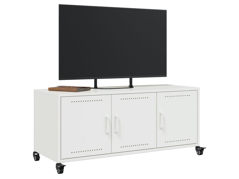  Meuble tv - banc tv - meuble de rangement blanc 100,5x39x43,5 cm acier  - Conforama E