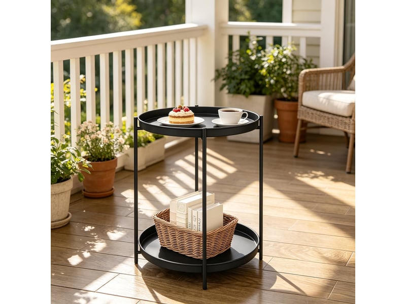 Table basse fixe ronde avec 2 plateaux amovibles pour salon en métal 44×44×53 cm noire  - Conforama B