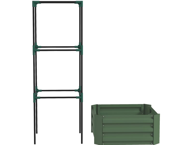 Bac surélevé en acier vert avec support de culture réglable, 61 x 61 x 140 cm, idéal jardin et balcon - Conforama A