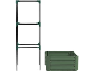 Bac surélevé en acier vert avec support de culture réglable, 61 x 61 x 140 cm, idéal jardin et balcon