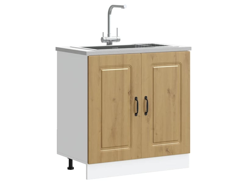  Meuble de cuisine, meuble bas pour évier kalmar chêne artisanal bois ingénierie shl4217  - Conforama B