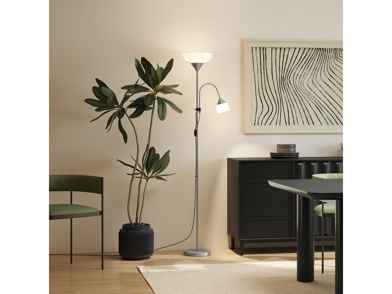  Lampadaire de salon sur pied moderne 2 têtes e27 et e14 luminaire intérieur base en métal ø28 cm haut. 179,5 cm T1003-01-09441 - Conforama E