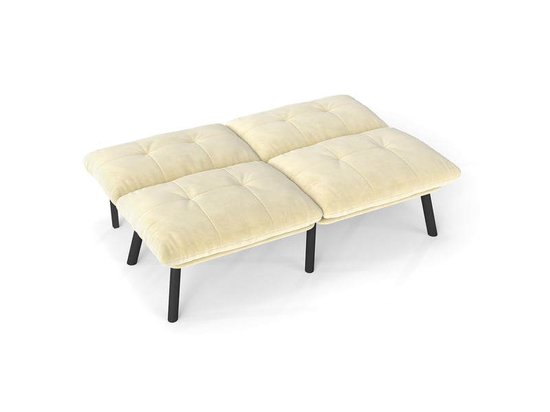  Canapé-lit futon 2 places 160 x 102 cm crème en velours, pliable avec couchage d'appoint sans accoudoirs  - Conforama E