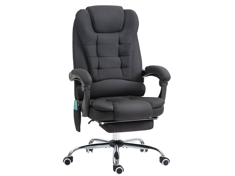  Fauteuil de bureau massant chauffant noir en tissu, inclinable à 135° avec repose-pieds et télécommande intégrée  - Conforama A