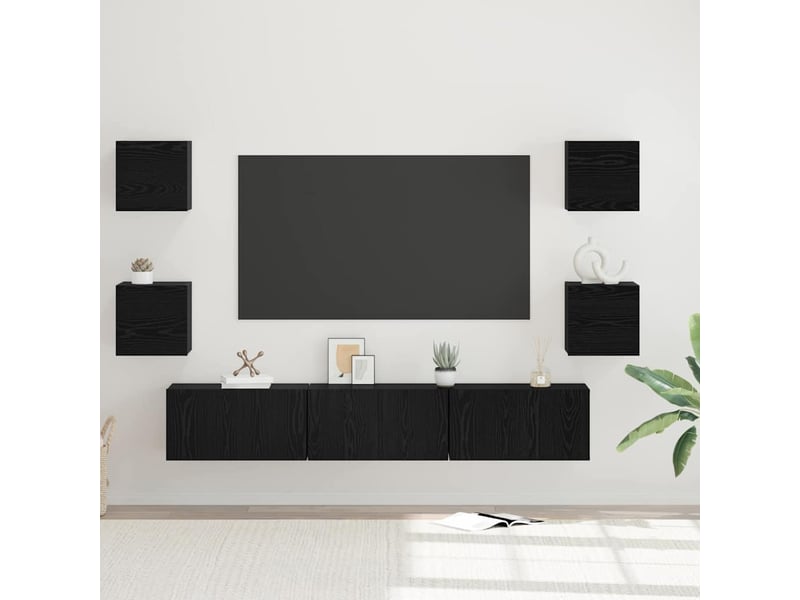  Ensemble meuble tv - banc tv - meuble de rangement 7 pcs chêne noir bois d'ingénierie  - Conforama B