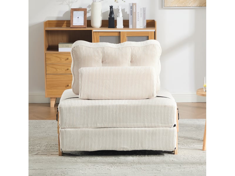  Fauteuil convertible modenvie pliable en velours côtelé beige, style nordique, 90 x 86 x 84 cm  - Conforama E