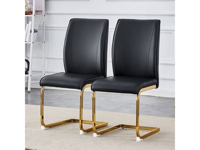  Chaise moderne en cuir pu - noir+or - dossier ergonomique - métal doré - lot de 2 bicolore - Conforama C