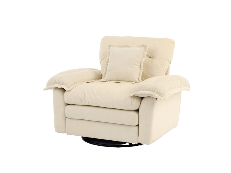  Fauteuil pivotant tcqpz 360° oversize 116 x 84 x 96 cm en chenille beige 1 place avec coussin de soutien  - Conforama A
