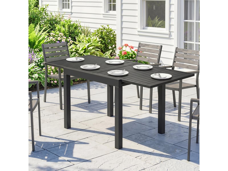 Table de jardin extensible table extérieur pour 4-6 personnes avec rallonge auto-stockée aluminium 80-160 x 80 cm noir - Conforama C