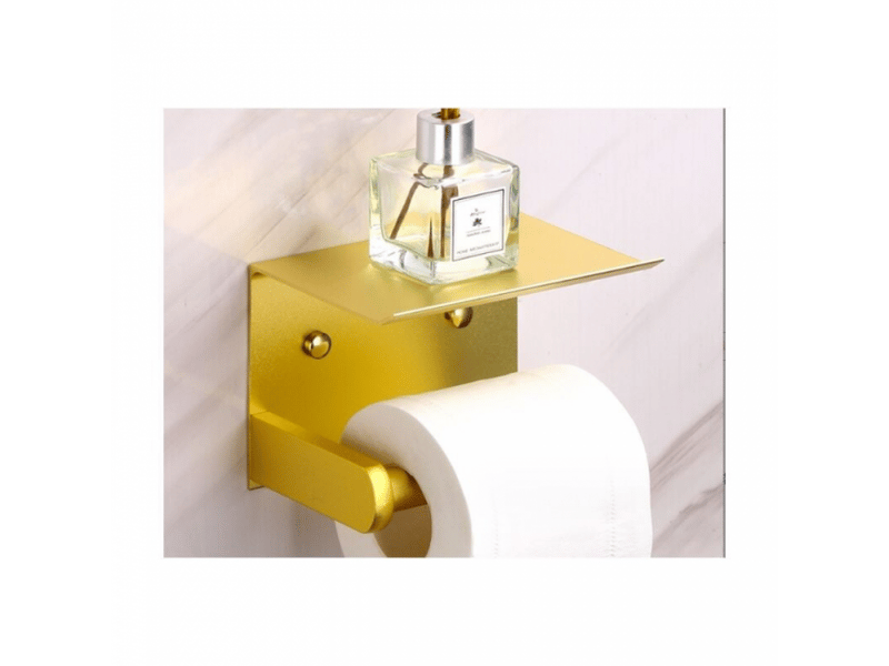  Porte-papier toilette mural avec étagère, autocollant, aluminium (doré)  - Conforama C