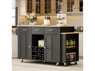 Desserte cuisine,136x50x93 cm,3 tiroirs et plateau extensible,mdf,noire effet chêne