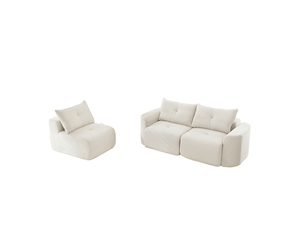 Canapé modulaire 3 places avec assise individuelle amovible, configuration 2+1 en velours côtelé beige