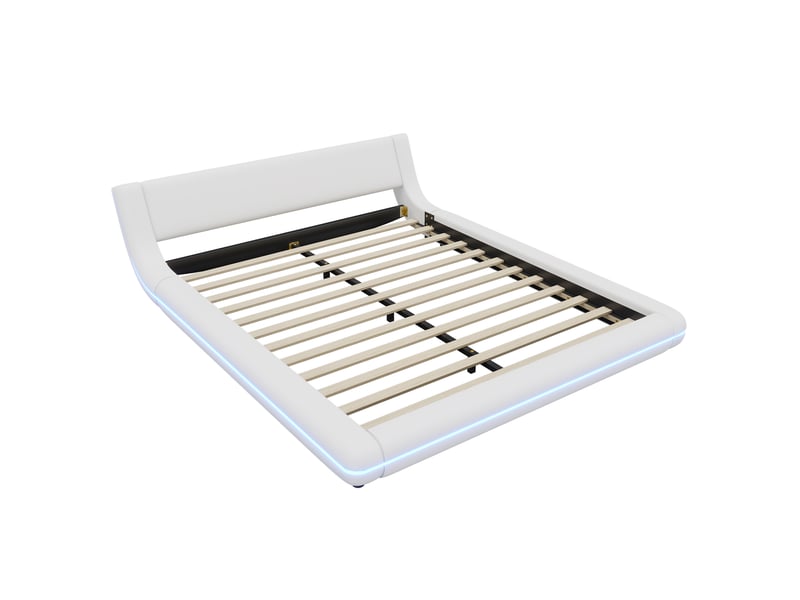  Lit au sol blanc 160x200 cm en similicuir pu avec éclairage led d’ambiance  - Conforama D