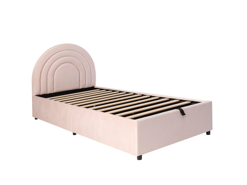  Elvmi lit enfant 90x200 cm en velours rose avec sommier à lattes et coffre de rangement hydraulique, tête de lit rembourrée sécurisée, structure avec maintien intégré du matelas, lit 1 personne pour chambre d’enfant ou d’adolesc…  - Conforama E