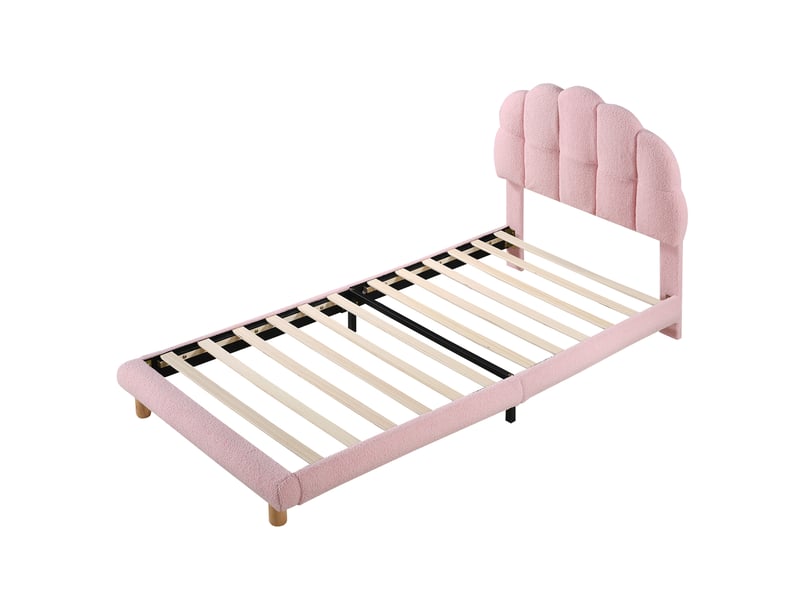  Lit simple enfant 90x200cm capitonné, sommier à lattes bois, imitation non-tissé, style élégant, rose  - Conforama E