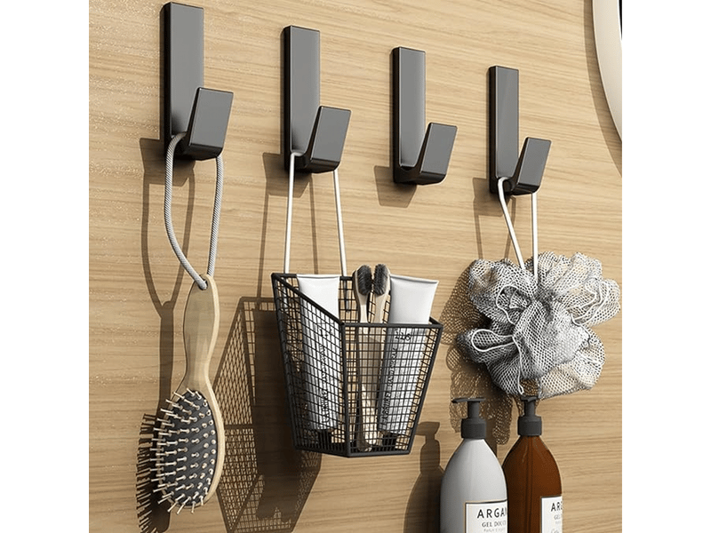  5 pièces aluminium crochet adhésif mural, porte serviette salle de bain, accroche torchon cuisine, manteau supporte jusqu'à 20 kg, noir  - Conforama C